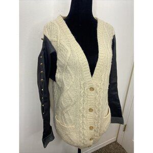 Vintage 90s Iznit Woman L Notified Cable Knit Cardigan Goth Leather Spiked